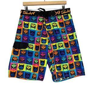 69 Slam Men's Retro VW Bus Print Board Shorts Swim Trunks Size 32 Multicolor
